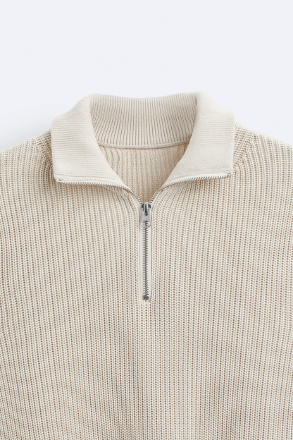 Herren Strickpullover Reißverschluss Kontrastkragen