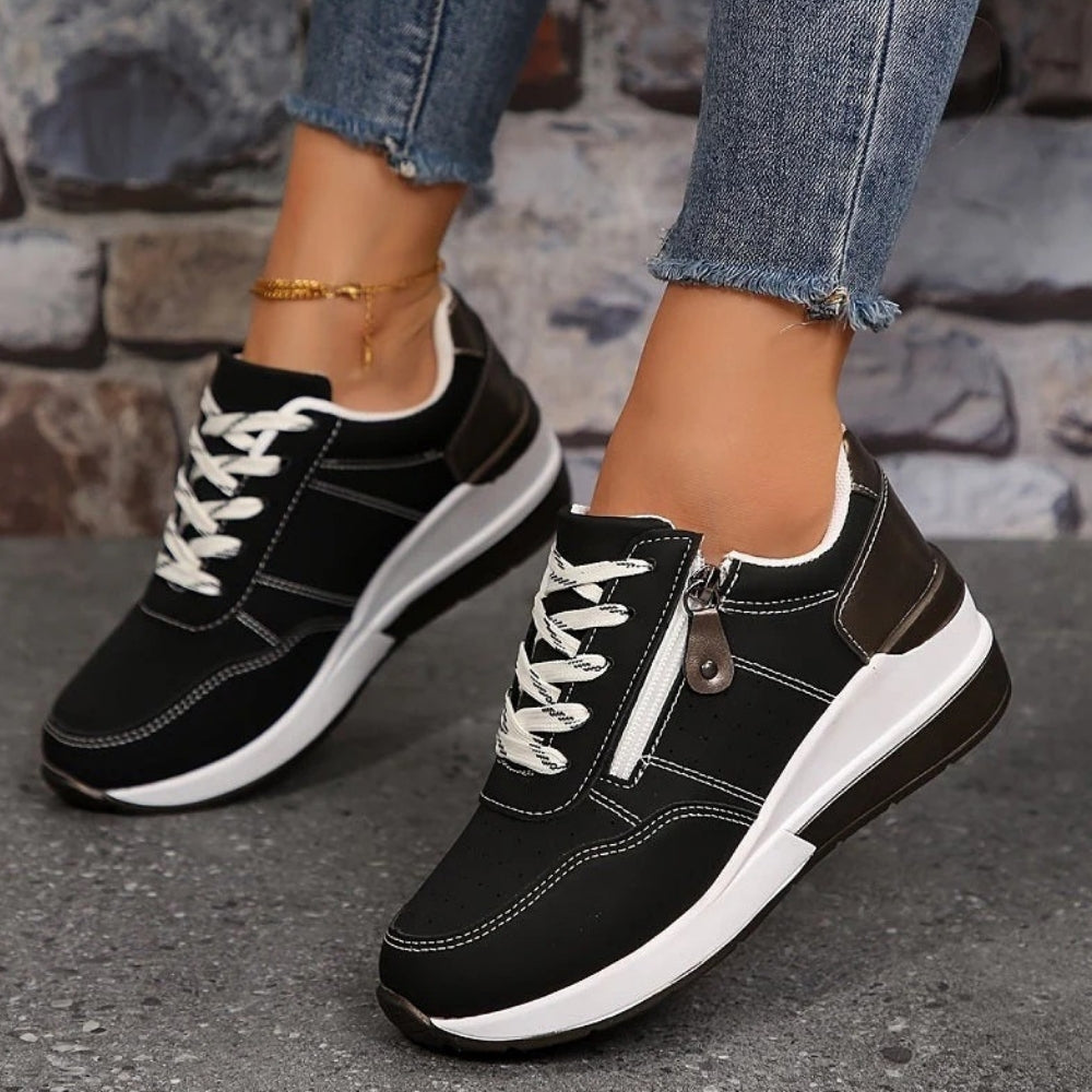 Damen Sneaker Schnürung Reißverschluss Bequem