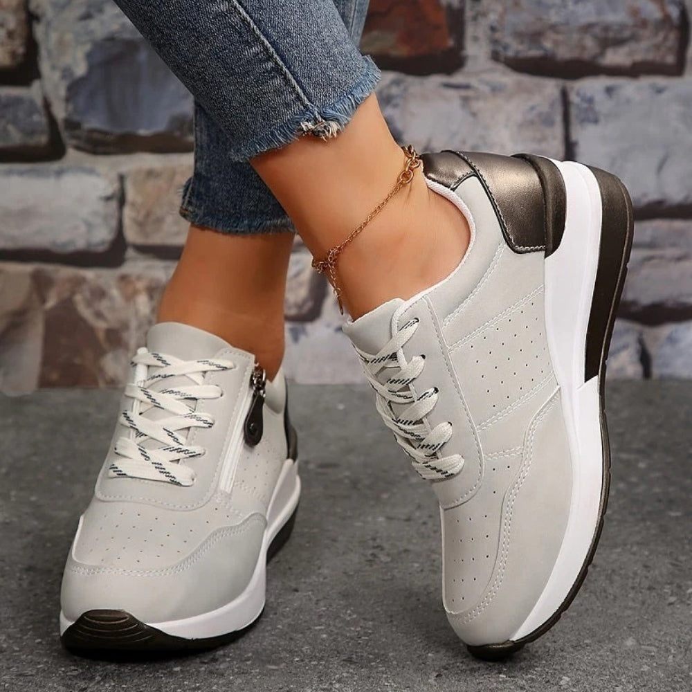 Damen Sneaker Schnürung Reißverschluss Bequem