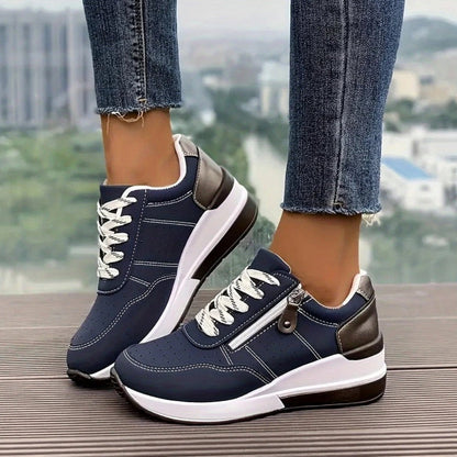 Damen Sneaker Schnürung Reißverschluss Bequem