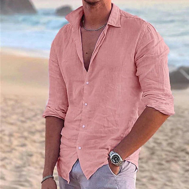 Herren Leinenhemd Leichtes Sommerhemd Baumwoll-Leinen-Mix Weiß - Eveloria