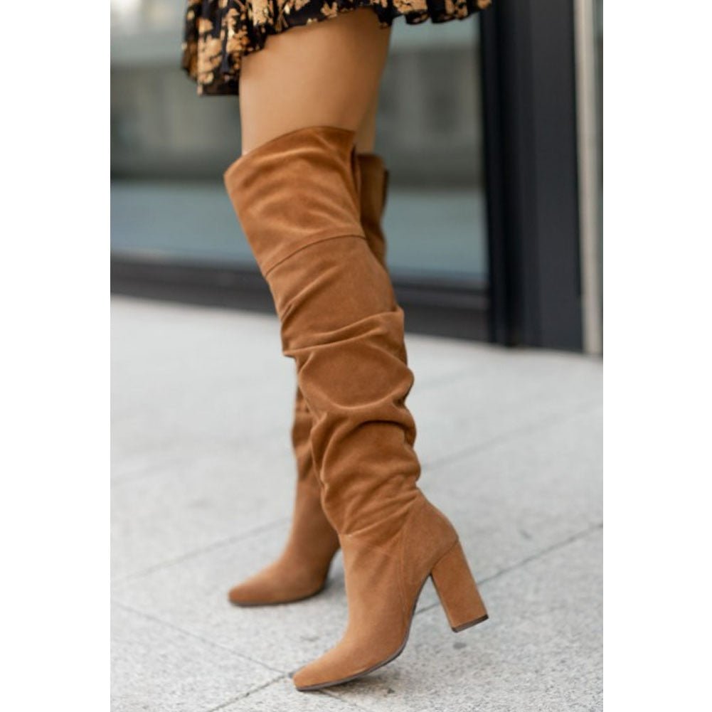 Damen Kniehohe Stiefel Locker Sitzend Blockabsatz