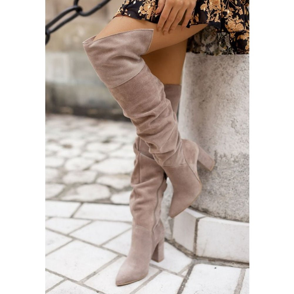 Damen Kniehohe Stiefel Locker Sitzend Blockabsatz