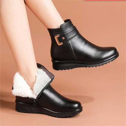 Damen Leder Stiefeletten Orthopädisch Fleece Keilboots