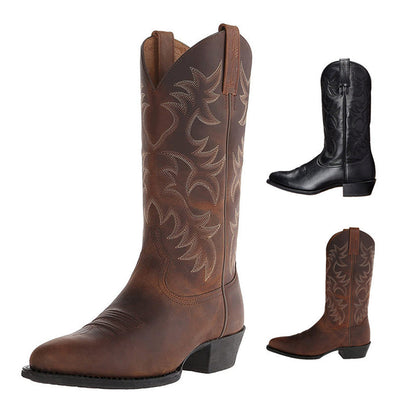 Damen Western-Stiefel Robust Leder Braun
