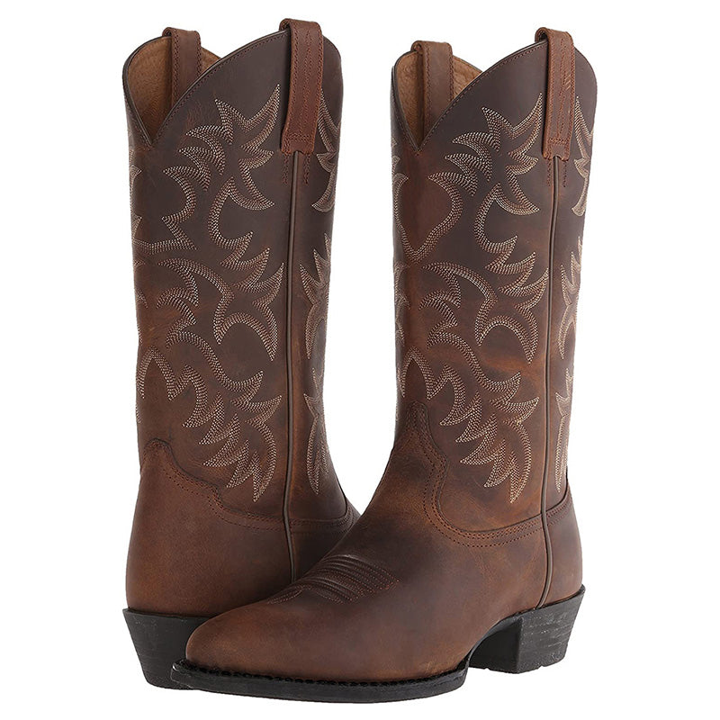Damen Cowboy-Stiefel Schicke Details Braun Lederschaft - Eveloria