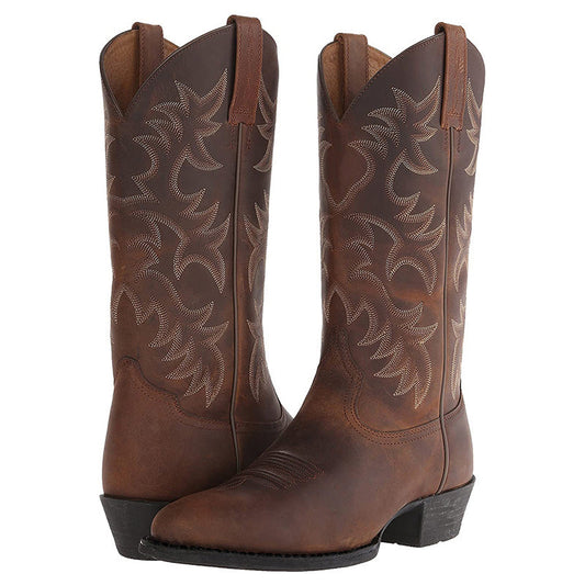 Damen Cowboy-Stiefel Schicke Details Braun Lederschaft - Eveloria