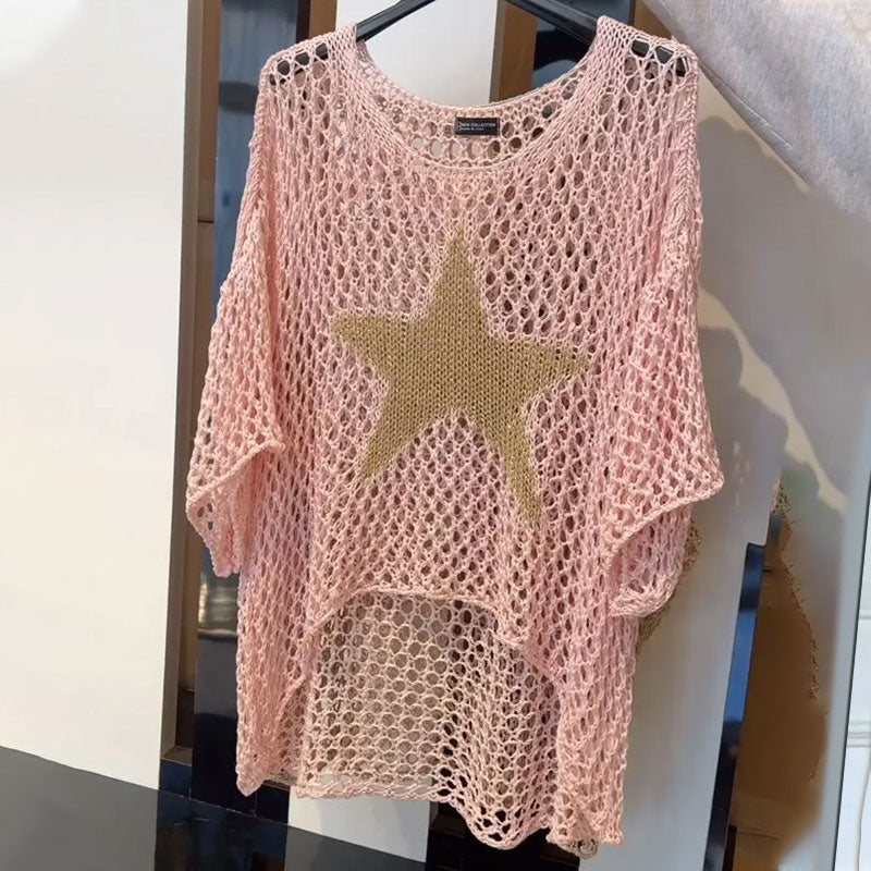 Damen Häkeltop Rundhalsausschnitt Atmungsaktives Mesh