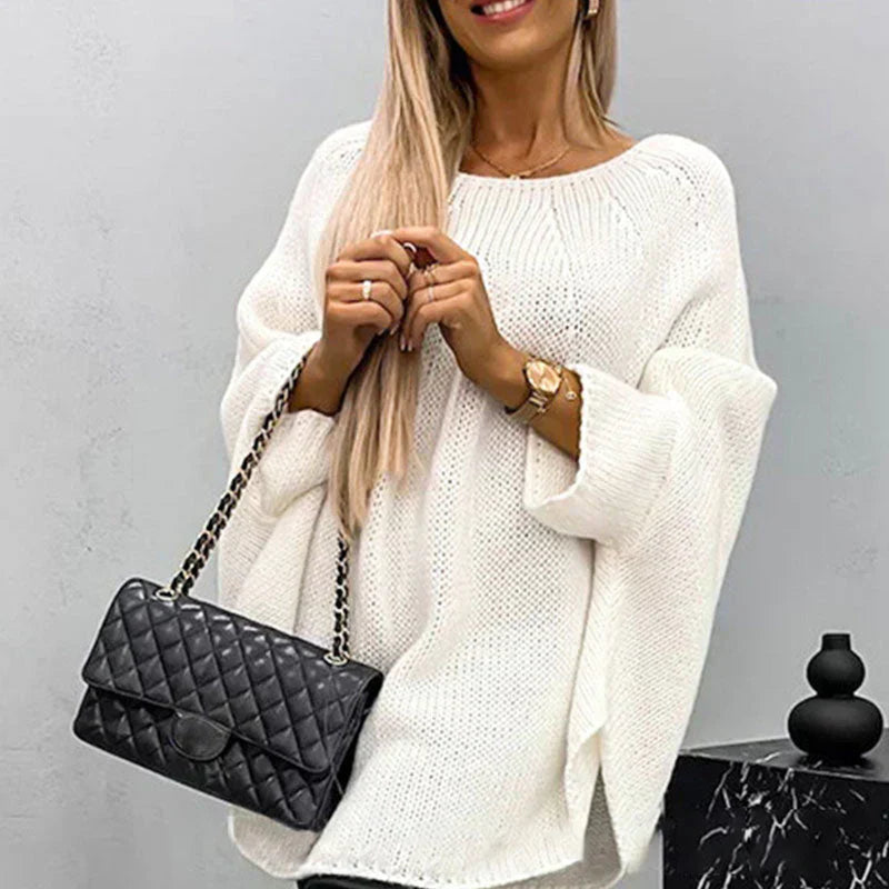 Damen Oversized Pullover Grobstrick Bootsausschnitt Langärmlig