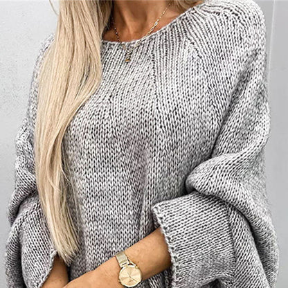 Damen Oversized Pullover Grobstrick Bootsausschnitt Langärmlig