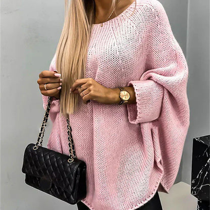 Damen Oversized Pullover Grobstrick Bootsausschnitt Langärmlig
