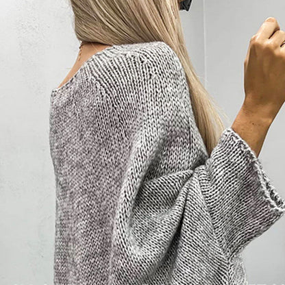 Damen Oversized Pullover Grobstrick Bootsausschnitt Langärmlig
