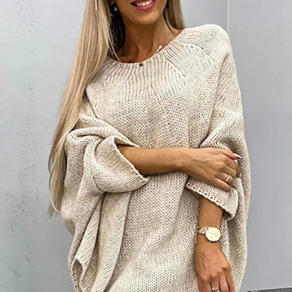 Damen Oversized Pullover Grobstrick Bootsausschnitt Langärmlig