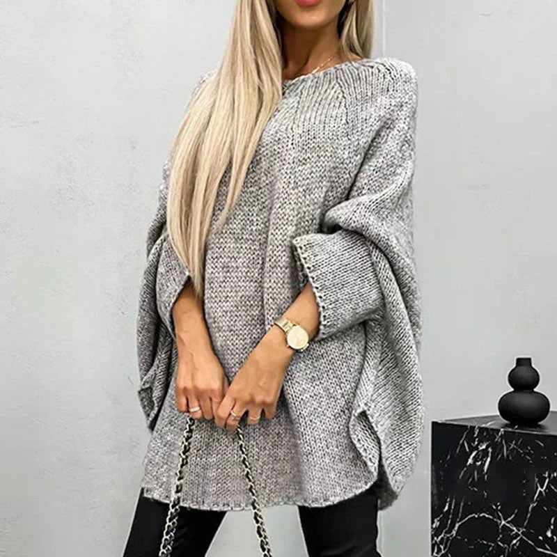 Damen Oversized Pullover Grobstrick Bootsausschnitt Langärmlig