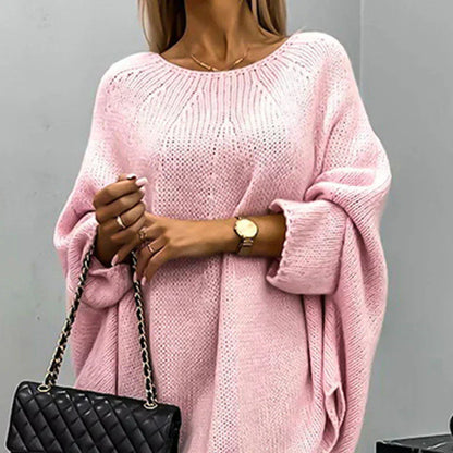 Damen Oversized Pullover Grobstrick Bootsausschnitt Langärmlig