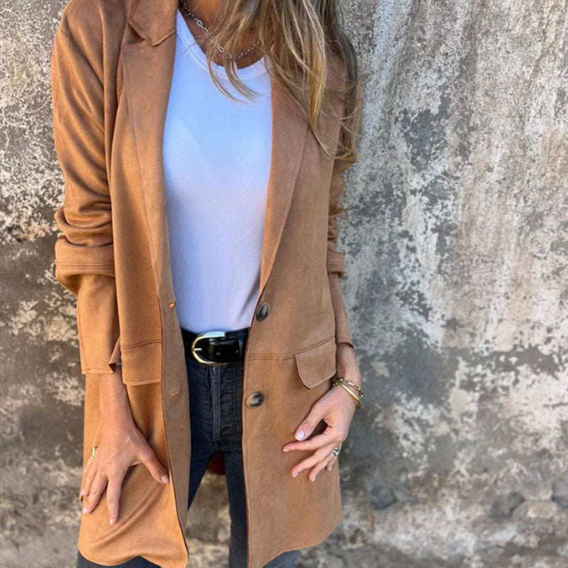 Damen Mid-Length Mantel Reverskragen Knopfleiste Klassisch