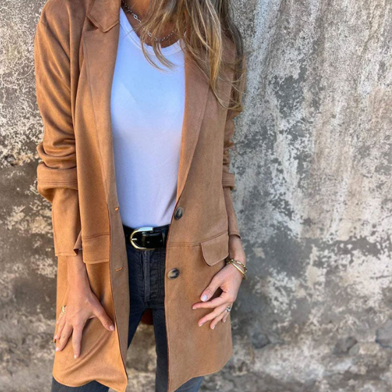 Damen Mid-Length Mantel Reverskragen Knopfleiste Klassisch