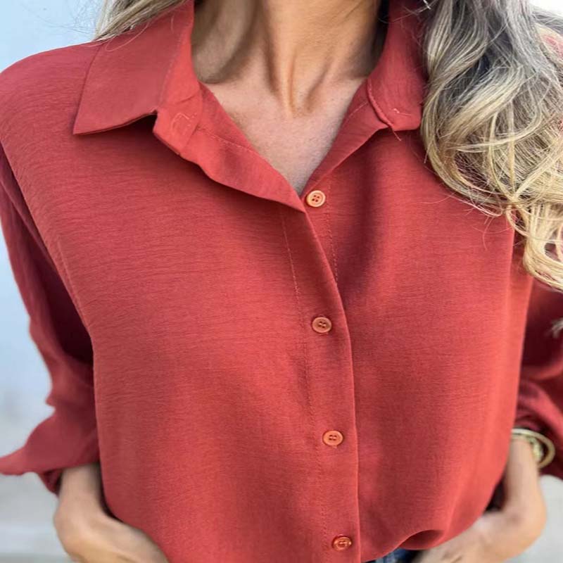 Damen Bluse mit Hemdkragen und Knöpfen Langarm Unifarbe