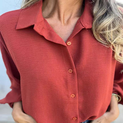 Damen Bluse mit Hemdkragen und Knöpfen Langarm Unifarbe