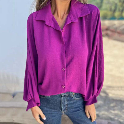 Damen Bluse mit Hemdkragen und Knöpfen Langarm Unifarbe