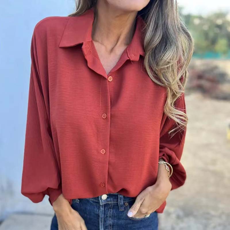 Damen Bluse mit Hemdkragen und Knöpfen Langarm Unifarbe