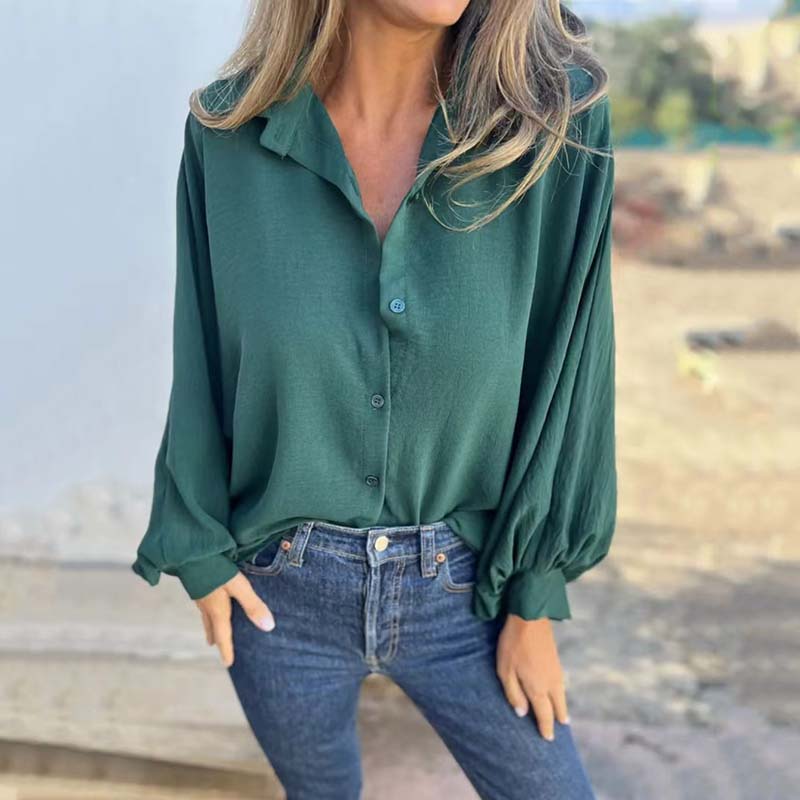 Damen Bluse mit Hemdkragen und Knöpfen Langarm Unifarbe