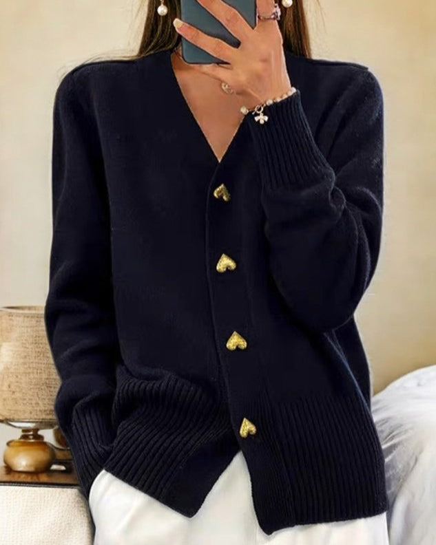 Damen Strickjacke Herz-Knopf