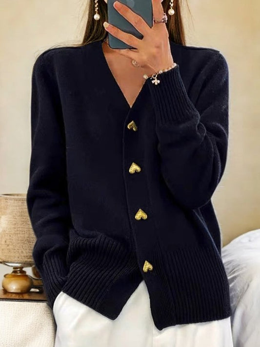 Eveloria Damen Strickjacke V-Ausschnitt Knöpfe - Eveloria