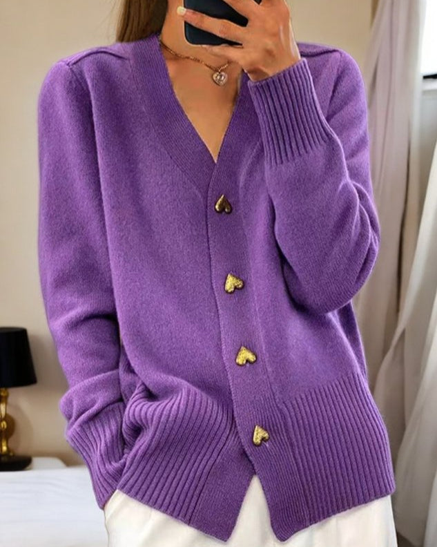 Damen Strickjacke Herz-Knopf
