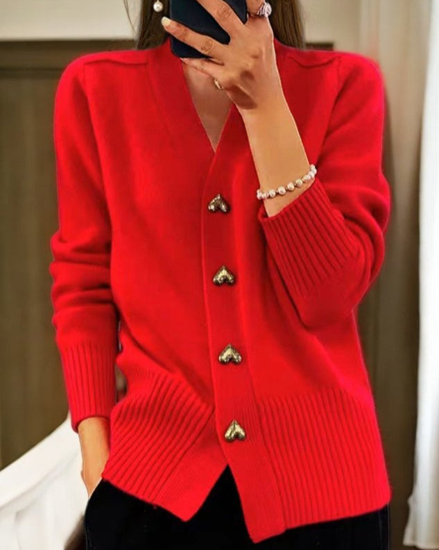 Damen Strickjacke Herz-Knopf