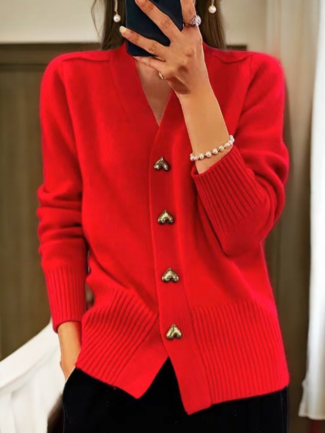 Eveloria Damen Strickjacke V-Ausschnitt Knöpfe