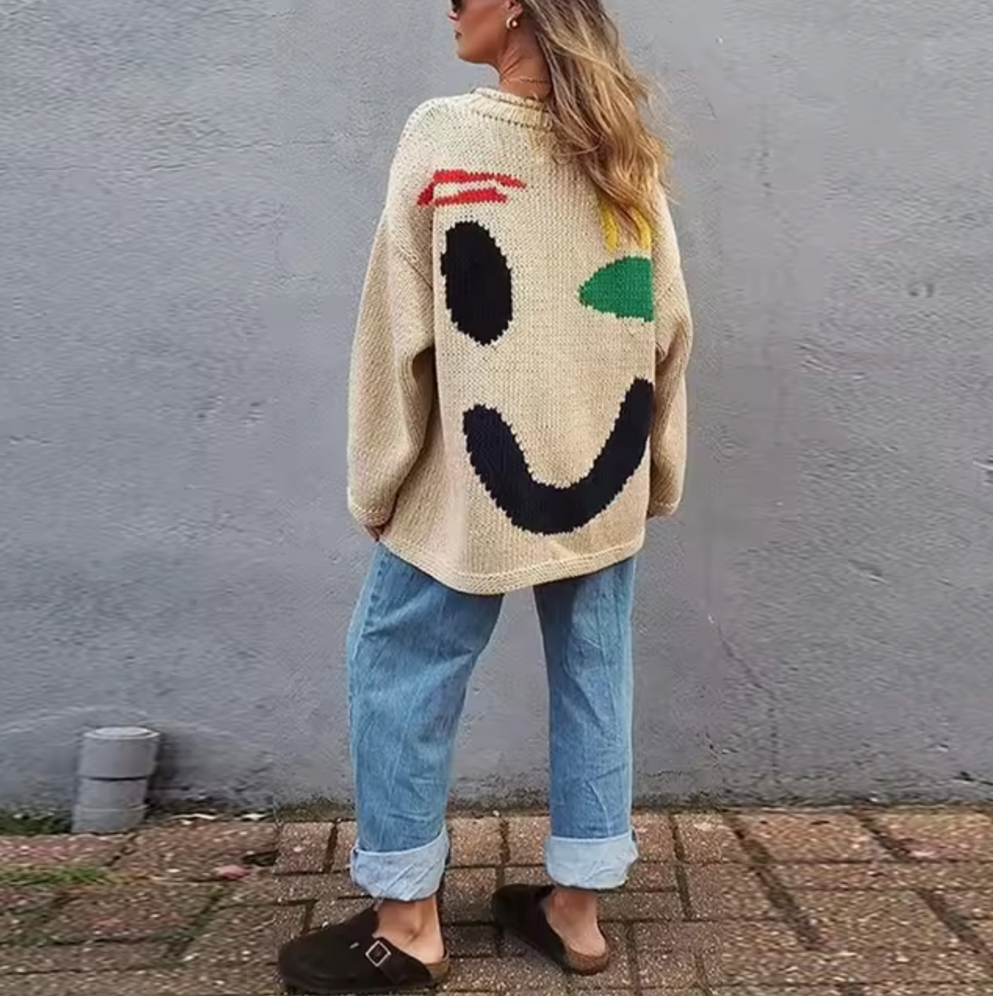 Eveloria Damen Übergroßer Strickpullover Baumwolle