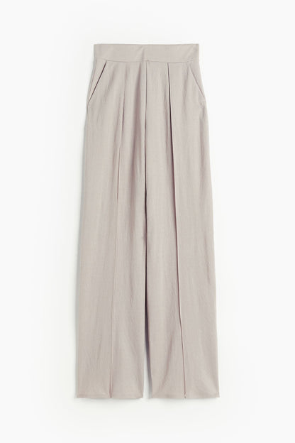 Damenhose Weit Schnitt Bundfalten Leicht Beige - Norvielle