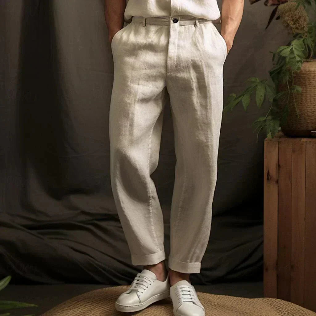 Herren Leinenhose Lässig Beige - Eveloria