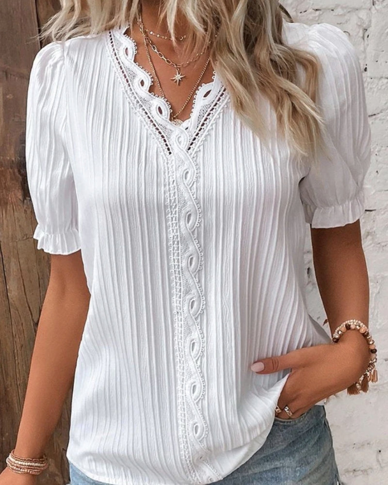 Damen Bluse V-Ausschnitt Klassisch Weiß - Eveloria