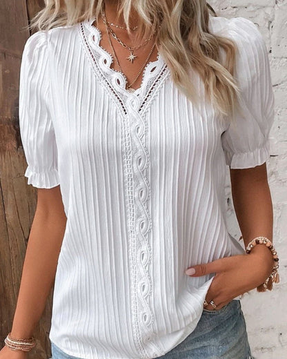 Damen Bluse V-Ausschnitt Klassisch Weiß - Eveloria