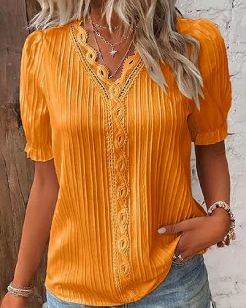 Damen Bluse V-Ausschnitt Klassisch Weiß