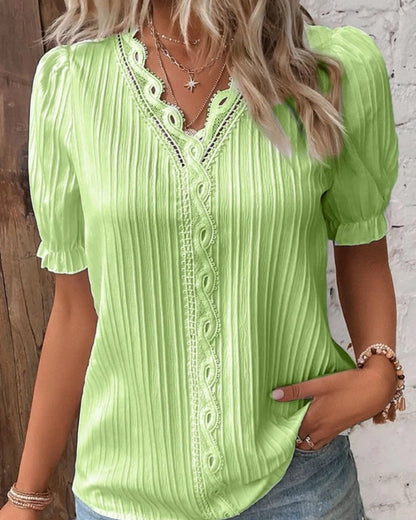 Damen Bluse V-Ausschnitt Klassisch Weiß