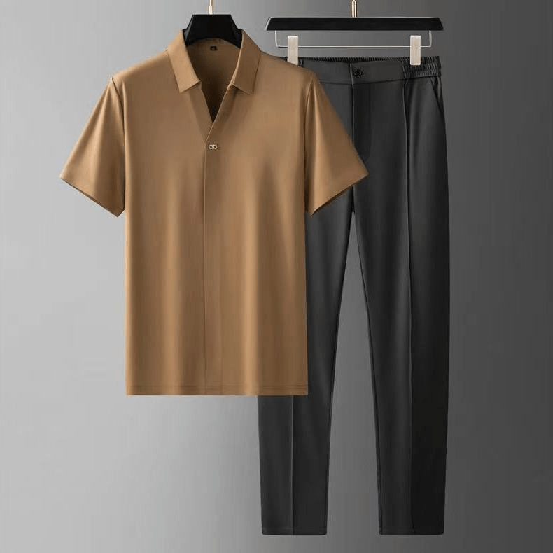 Herren Poloshirt-Hose-Set Baumwolle Beige