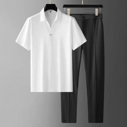 Herren Poloshirt-Hose-Set Baumwolle Beige