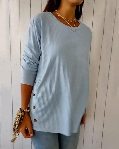 Damen Langarmshirt Rundhals Rippstrick Weich Beige