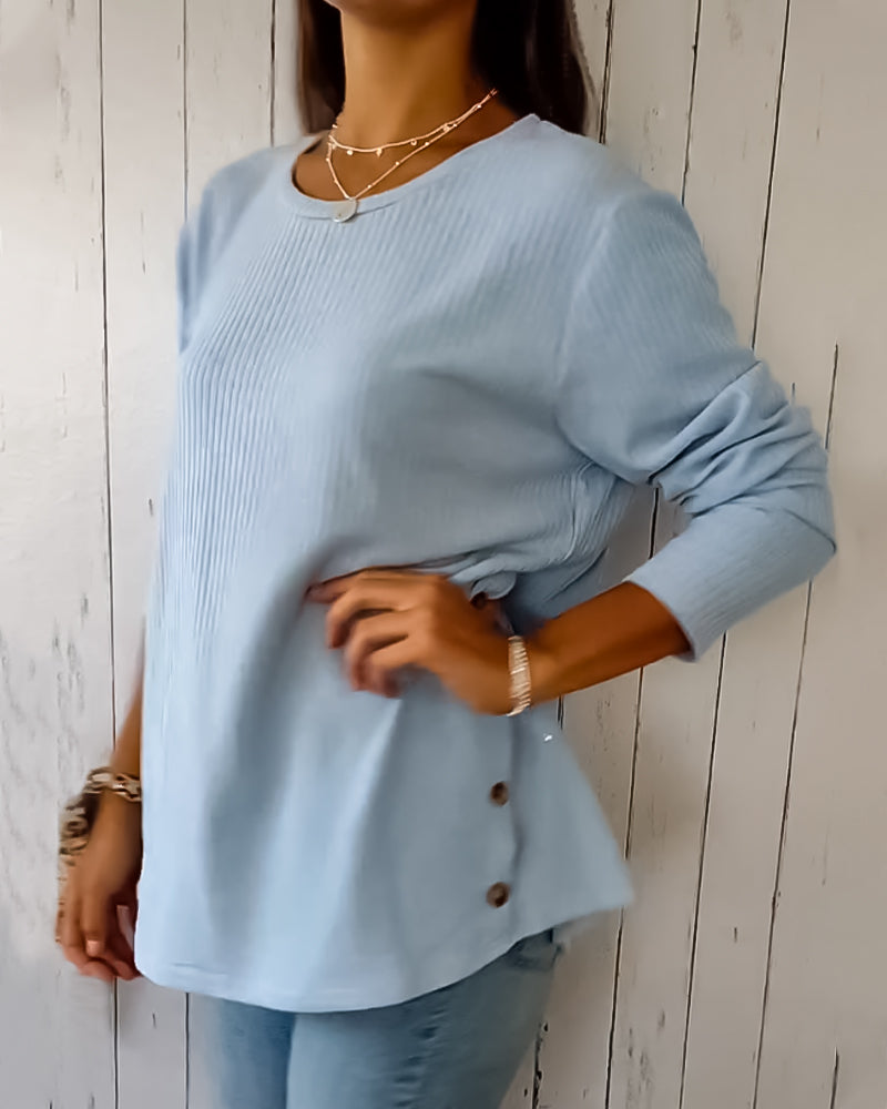 Damen Langarmshirt Rundhals Rippstrick Weich Beige