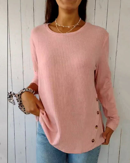 Damen Langarmshirt Rundhals Rippstrick Weich Beige