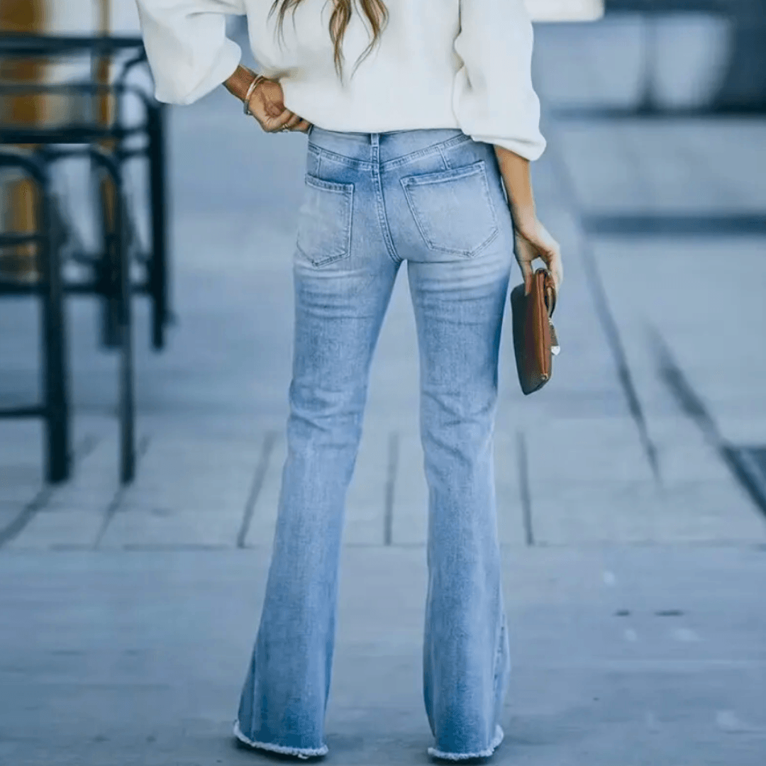 Damen Highwaist Jeans Gerader Schnitt Blau