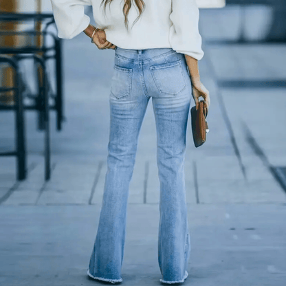 Damen Highwaist Jeans Gerader Schnitt Blau
