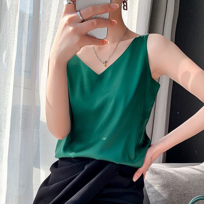 Damen Tanktop Ärmellos V-Ausschnitt
