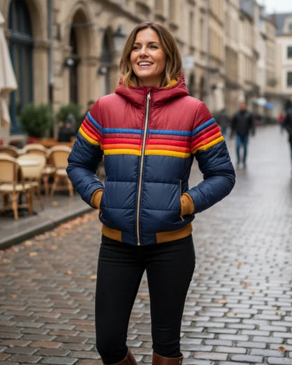 Damen Übergangsjacke Colorblock-Design Polyester Warm Beige