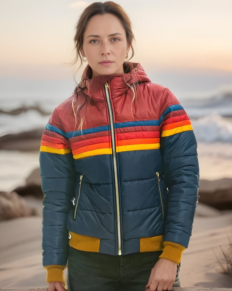 Damen Übergangsjacke Colorblock-Design Polyester Warm Beige