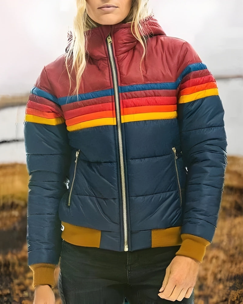 Damen Übergangsjacke Colorblock-Design Polyester Warm Beige - Eveloria