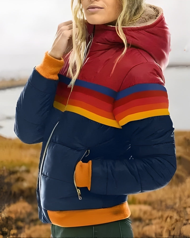 Damen Übergangsjacke Colorblock-Design Polyester Warm Beige